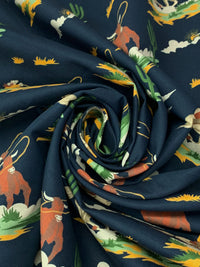 Navy/Chocolate/Goldenrod/Multi Cotton/Linen Diagonal Cowboy Print Shirt Weight Woven 56W