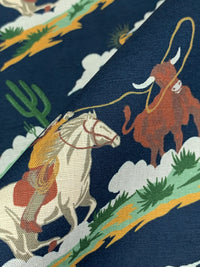 Navy/Chocolate/Goldenrod/Multi Cotton/Linen Diagonal Cowboy Print Shirt Weight Woven 56W