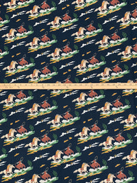 Navy/Chocolate/Goldenrod/Multi Cotton/Linen Diagonal Cowboy Print Shirt Weight Woven 56W