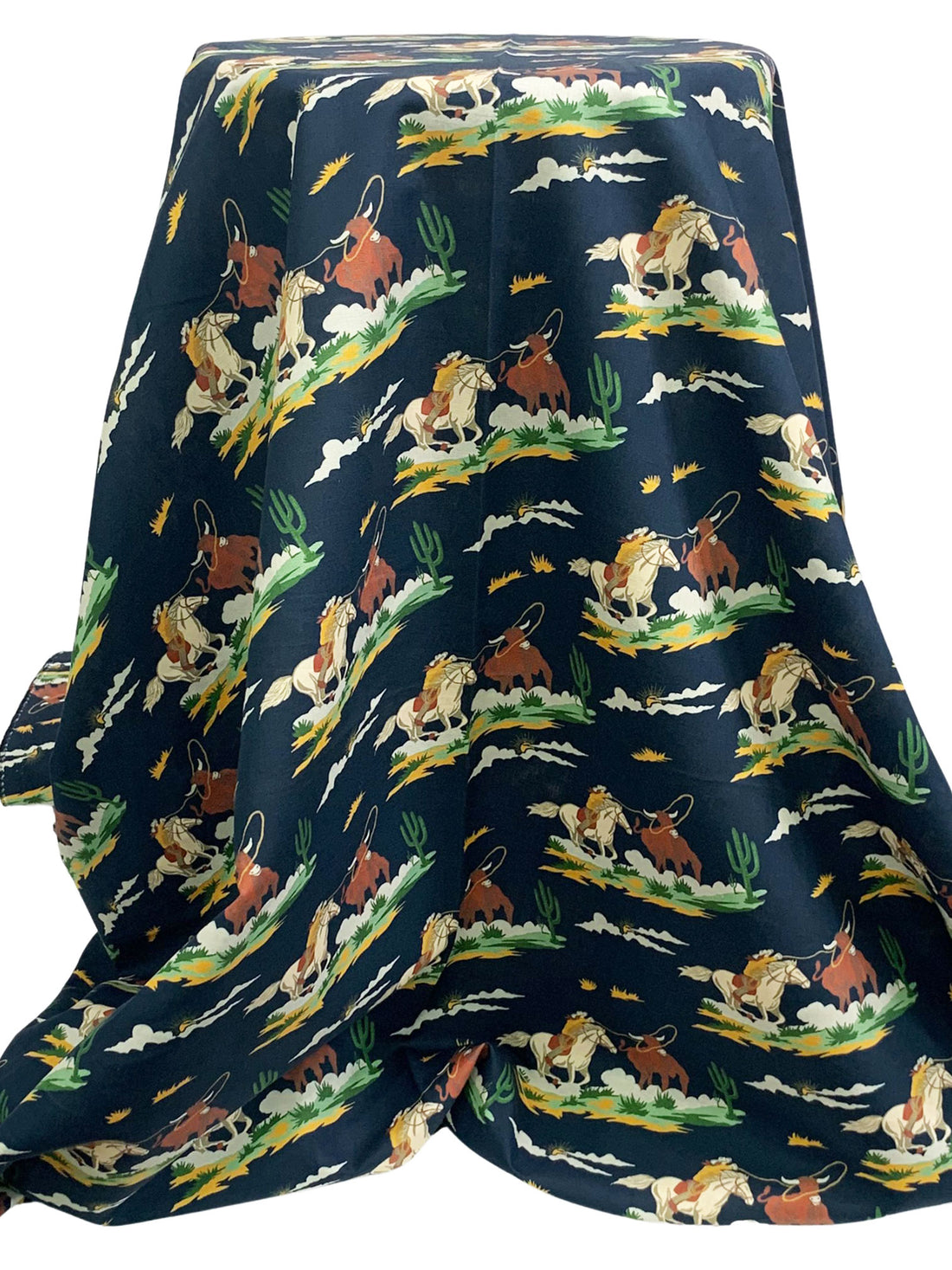 Navy/Chocolate/Goldenrod/Multi Cotton/Linen Diagonal Cowboy Print Shirt Weight Woven 56W