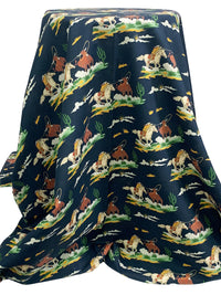 Navy/Chocolate/Goldenrod/Multi Cotton/Linen Diagonal Cowboy Print Shirt Weight Woven 56W