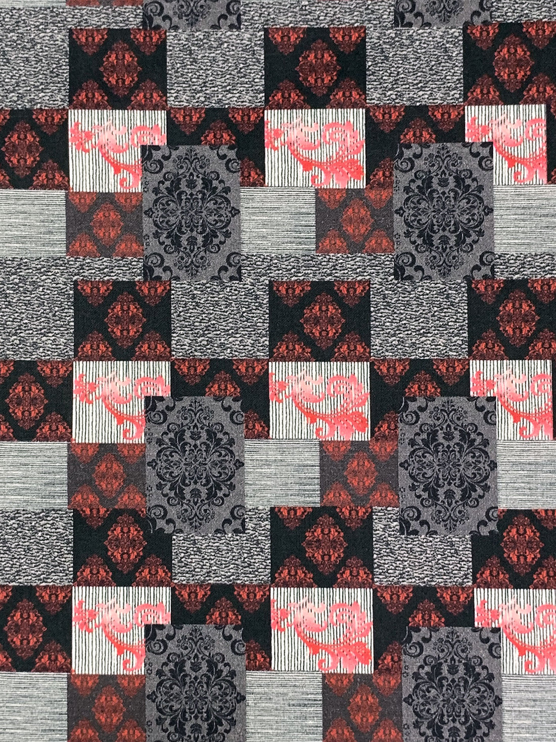 SOLD AS IS ONLY - Midnight Navy/Slate Gray/Multi 100% Cotton Multi Patchwork Print Sateen Shirting 57W