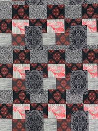 SOLD AS IS ONLY - Midnight Navy/Slate Gray/Multi 100% Cotton Multi Patchwork Print Sateen Shirting 57W