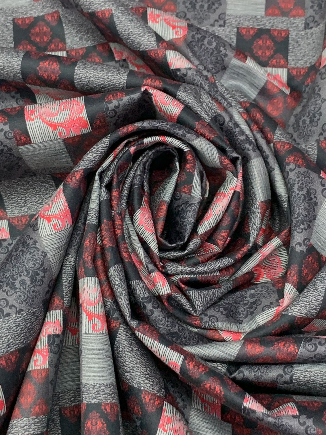 SOLD AS IS ONLY - Midnight Navy/Slate Gray/Multi 100% Cotton Multi Patchwork Print Sateen Shirting 57W