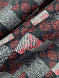 SOLD AS IS ONLY - Midnight Navy/Slate Gray/Multi 100% Cotton Multi Patchwork Print Sateen Shirting 57W