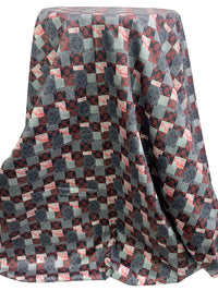SOLD AS IS ONLY - Midnight Navy/Slate Gray/Multi 100% Cotton Multi Patchwork Print Sateen Shirting 57W