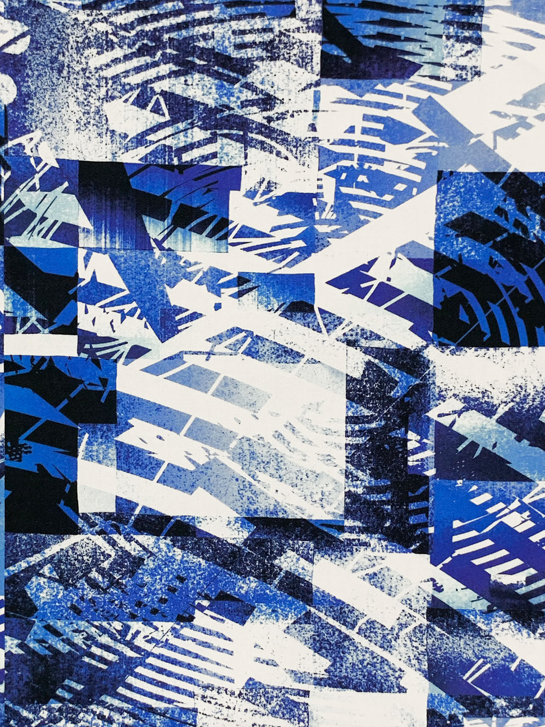 Dark Powder Blue/White/Black 100% Cotton Abstract Geometric Print Sateen Shirting 57W