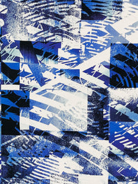 Dark Powder Blue/White/Black 100% Cotton Abstract Geometric Print Sateen Shirting 57W