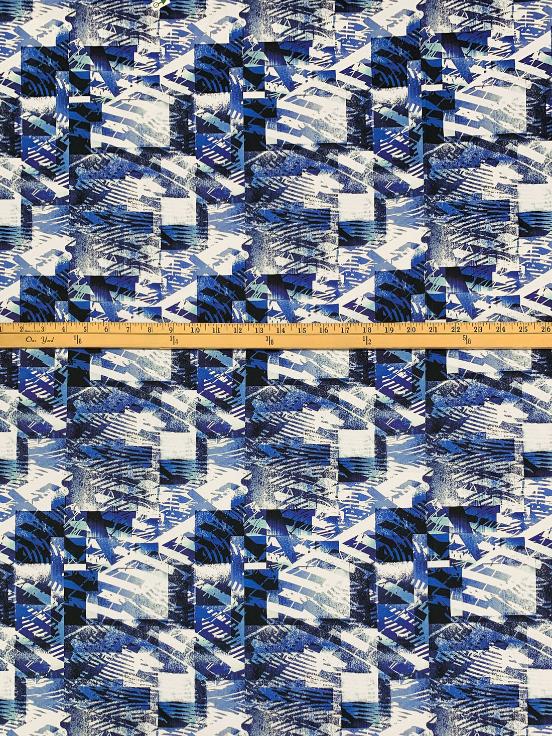 Navy/Snow White/Dark Royal Blue 100% Cotton Abstract Geometric Print Sateen Shirting 58W