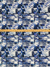 Navy/Snow White/Dark Royal Blue 100% Cotton Abstract Geometric Print Sateen Shirting 58W