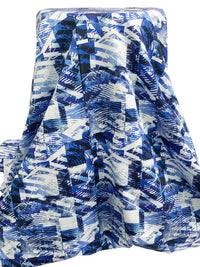 Dark Powder Blue/White/Black 100% Cotton Abstract Geometric Print Sateen Shirting 57W