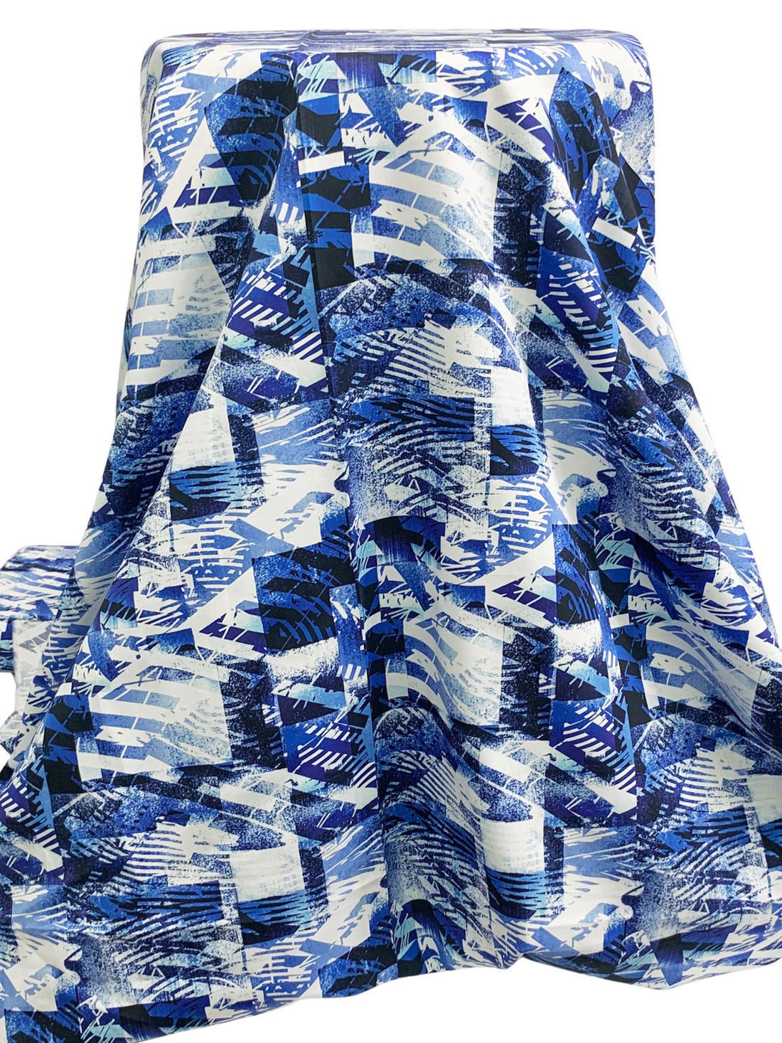Navy/Snow White/Dark Royal Blue 100% Cotton Abstract Geometric Print Sateen Shirting 58W