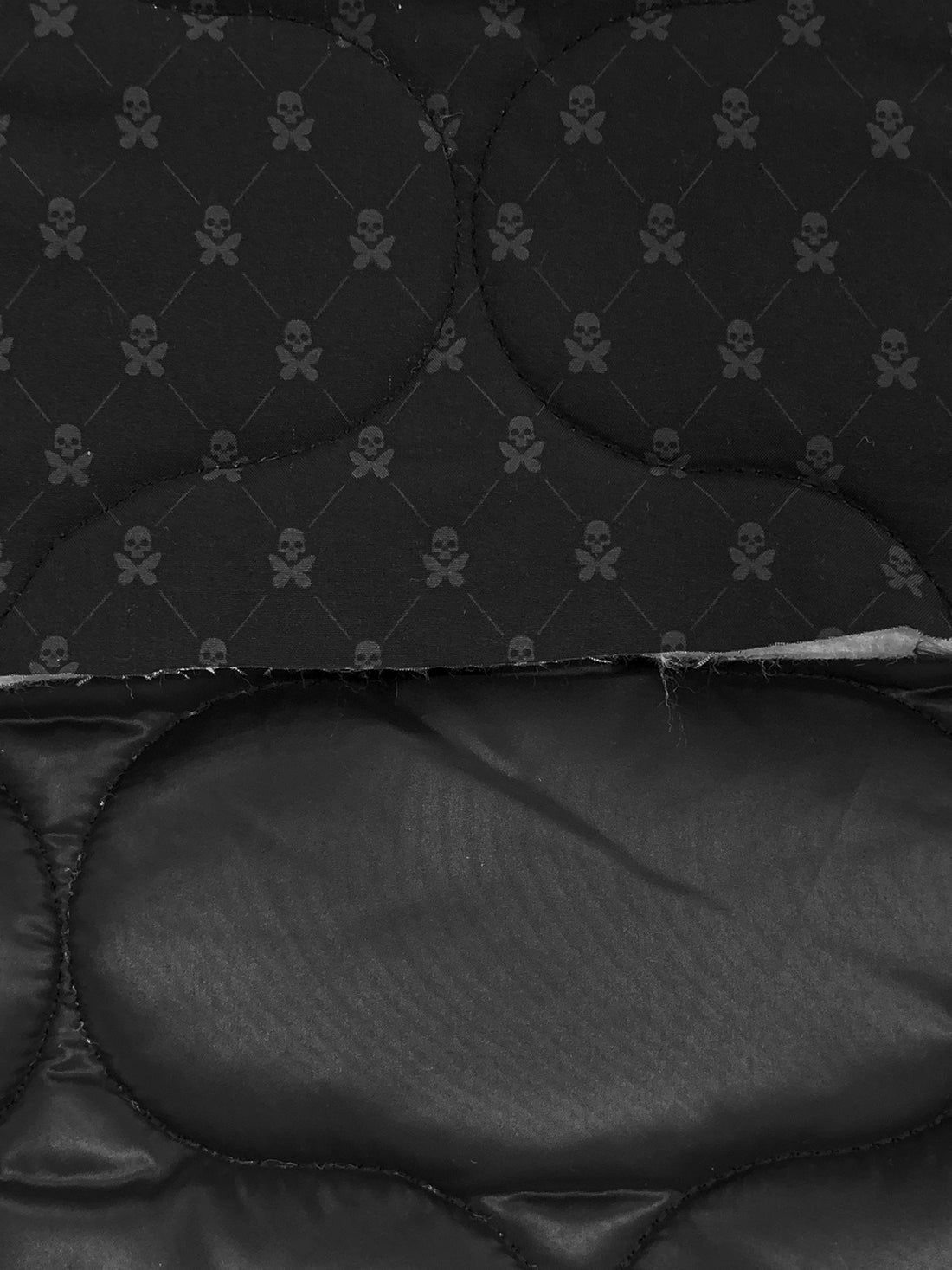 Black/Gray 100% Polyester Double Faced Skull & Butterfly Print Quilted Coating - NY Designer - 54W