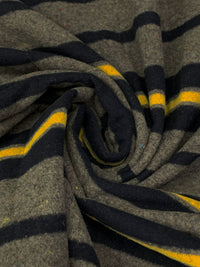 Warm Taupe/Muted Midnight Navy/Goldenrod Wool/Polyester Stripe Quilted Flannel Coating - NY Designer - 60W