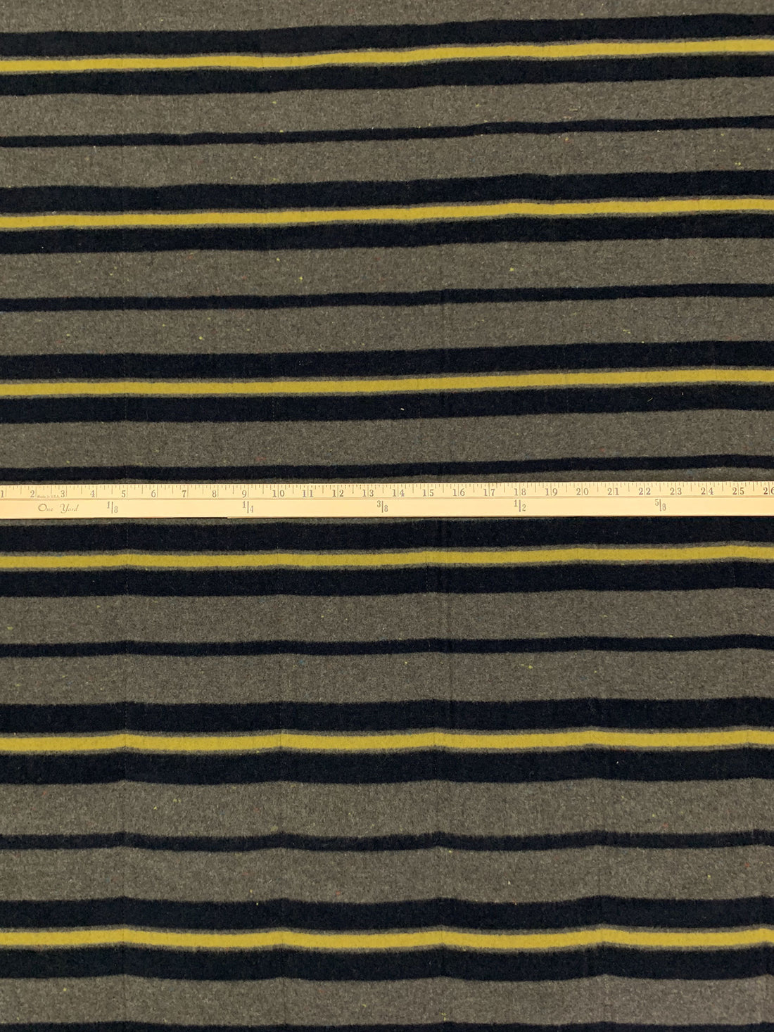 Warm Taupe/Muted Midnight Navy/Goldenrod Wool/Polyester Stripe Quilted Flannel Coating - NY Designer - 60W