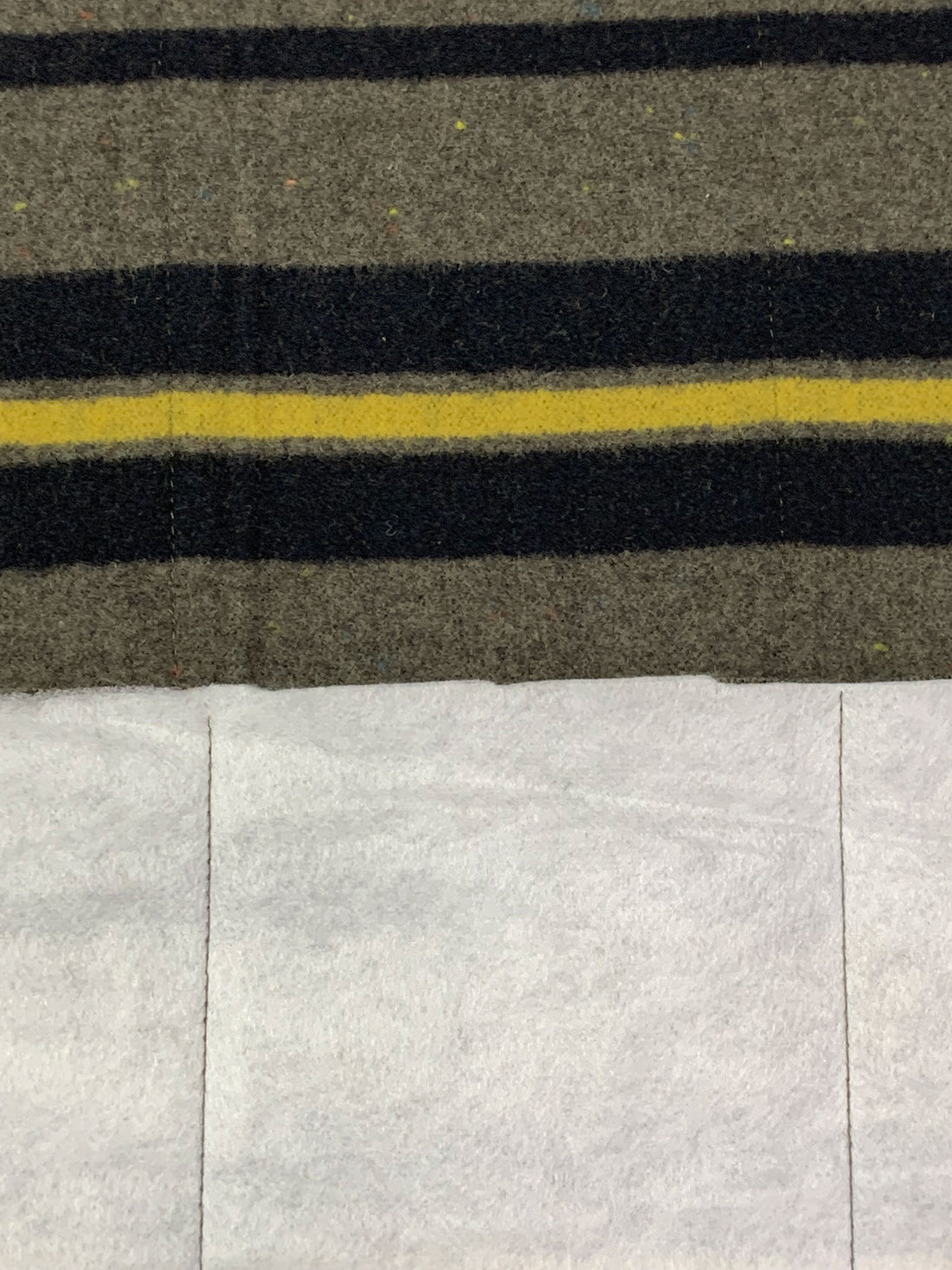 Warm Taupe/Muted Midnight Navy/Goldenrod Wool/Polyester Stripe Quilted Flannel Coating - NY Designer - 60W