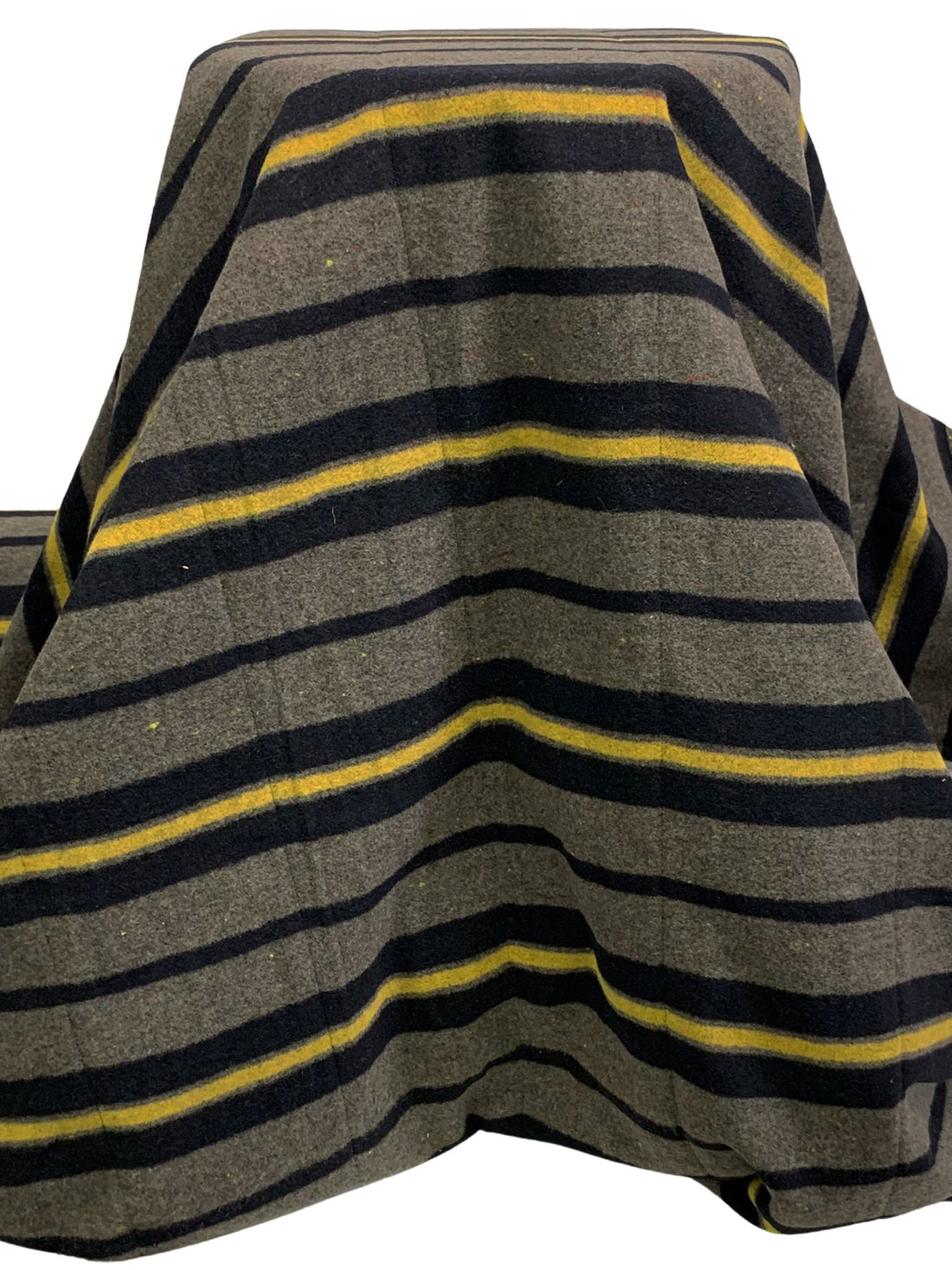 Warm Taupe/Muted Midnight Navy/Goldenrod Wool/Polyester Stripe Quilted Flannel Coating - NY Designer - 60W