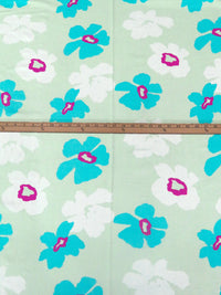 Tea Green/White/Aqua/Multi 100% Rayon Abstract Floral Print Challis 53W