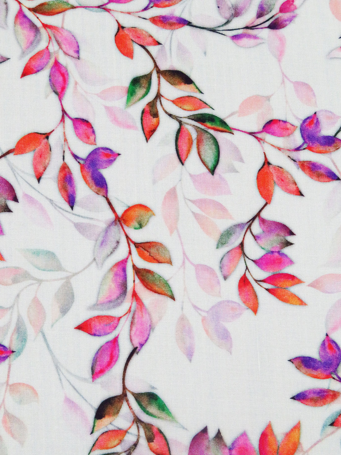 White/Deep Carrot/Deep Lilac/Multi 100% Rayon Leafy Vines Print Challis 56W