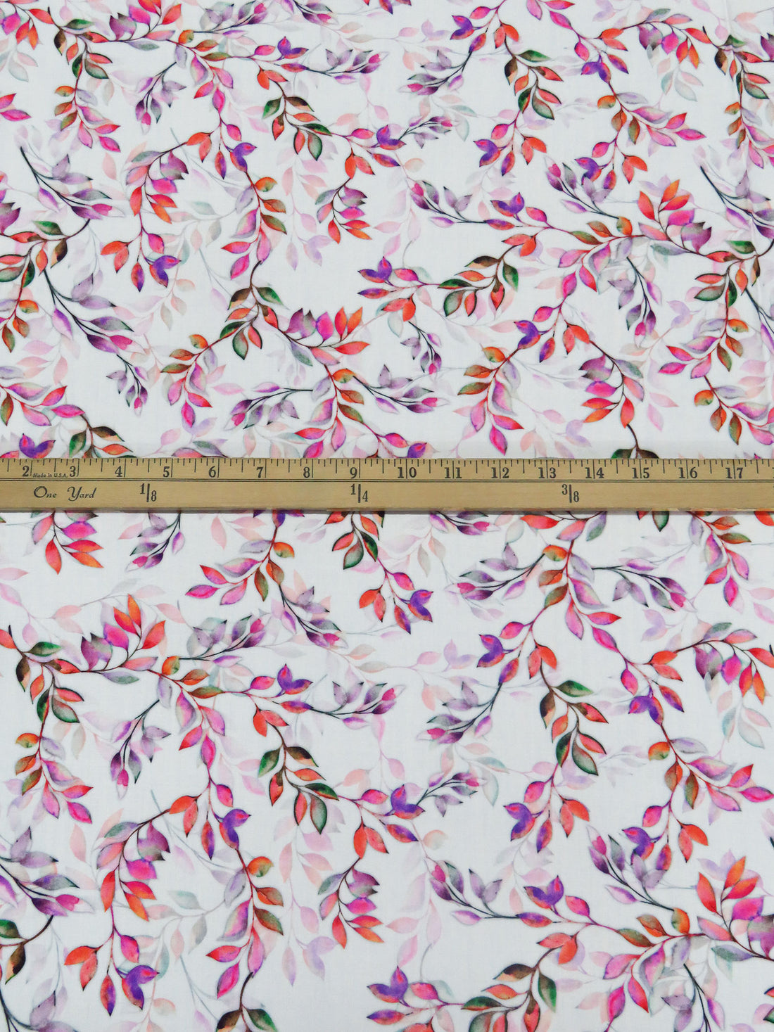 White/Deep Carrot/Deep Lilac/Multi 100% Rayon Leafy Vines Print Challis 56W
