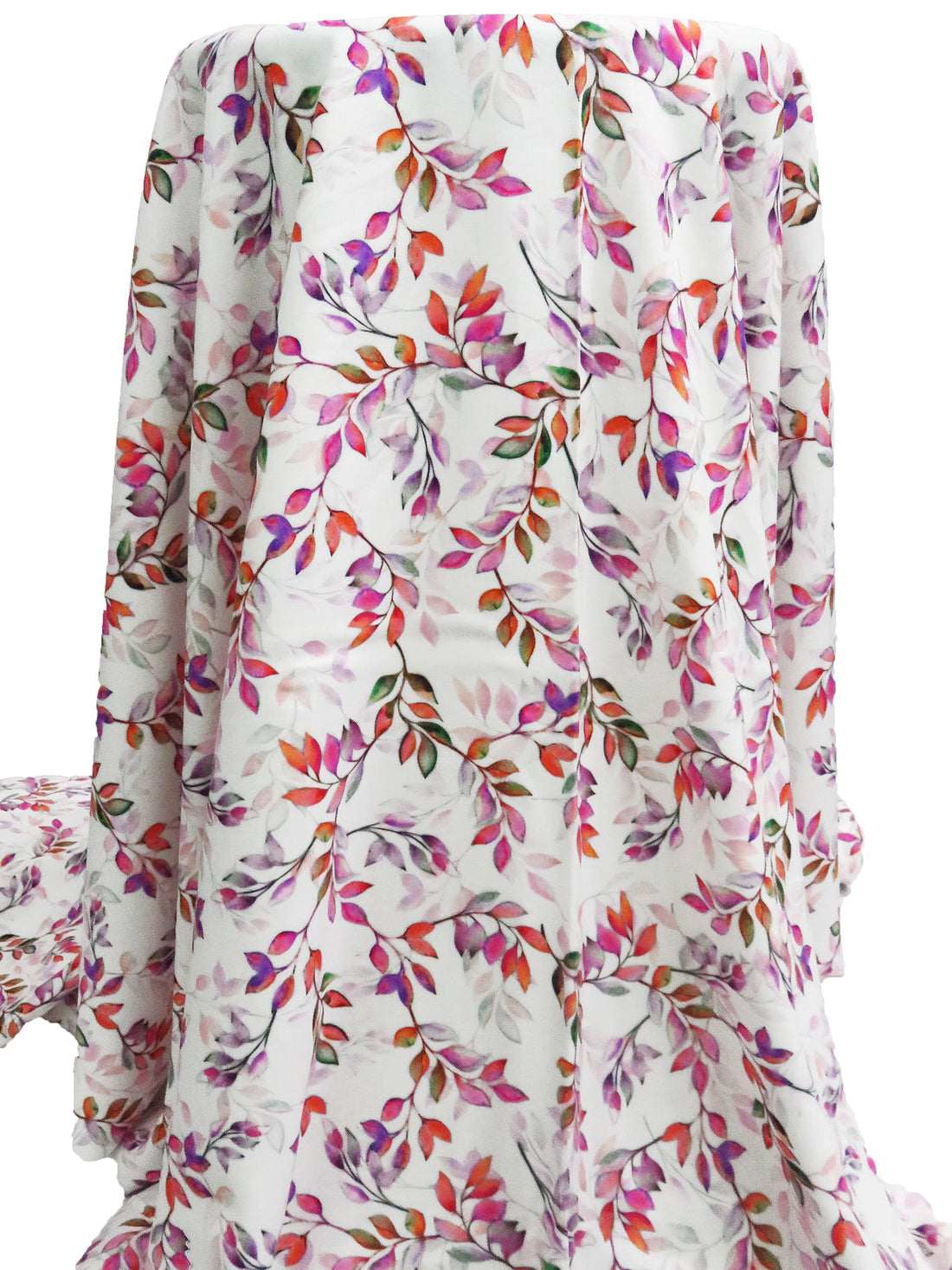 White/Deep Carrot/Deep Lilac/Multi 100% Rayon Leafy Vines Print Challis 56W