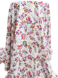 White/Deep Carrot/Deep Lilac/Multi 100% Rayon Leafy Vines Print Challis 56W