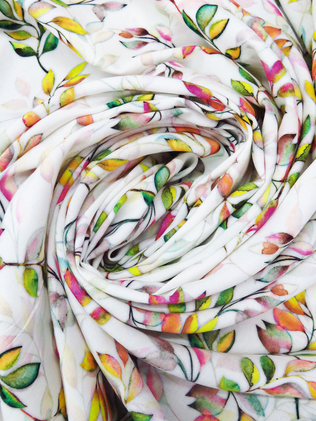 White/Lemon/Mulberry/Multi 100% Rayon Leafy Vines Print Challis 56W