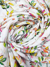 White/Lemon/Mulberry/Multi 100% Rayon Leafy Vines Print Challis 56W