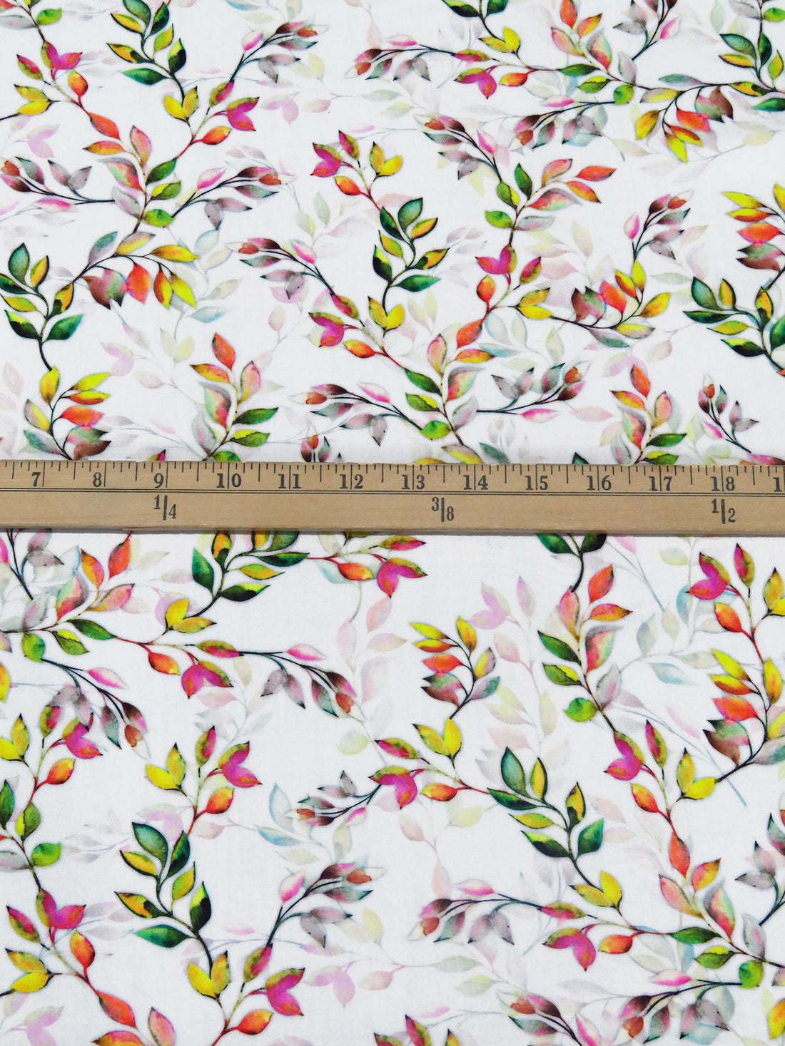 White/Lemon/Mulberry/Multi 100% Rayon Leafy Vines Print Challis 56W