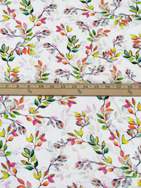 White/Lemon/Mulberry/Multi 100% Rayon Leafy Vines Print Challis 56W