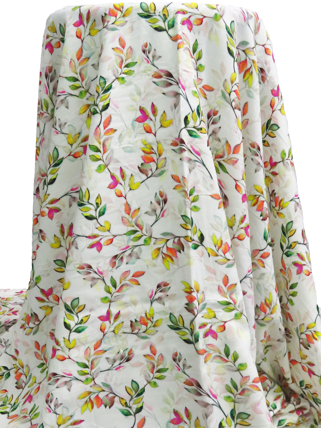 White/Lemon/Mulberry/Multi 100% Rayon Leafy Vines Print Challis 56W