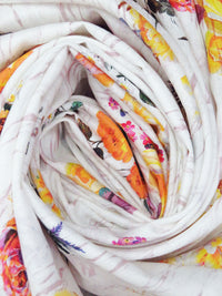 White/Lemon/Pale Chestnut/Multi 100% Rayon Abstract On Floral Print Challis 54W