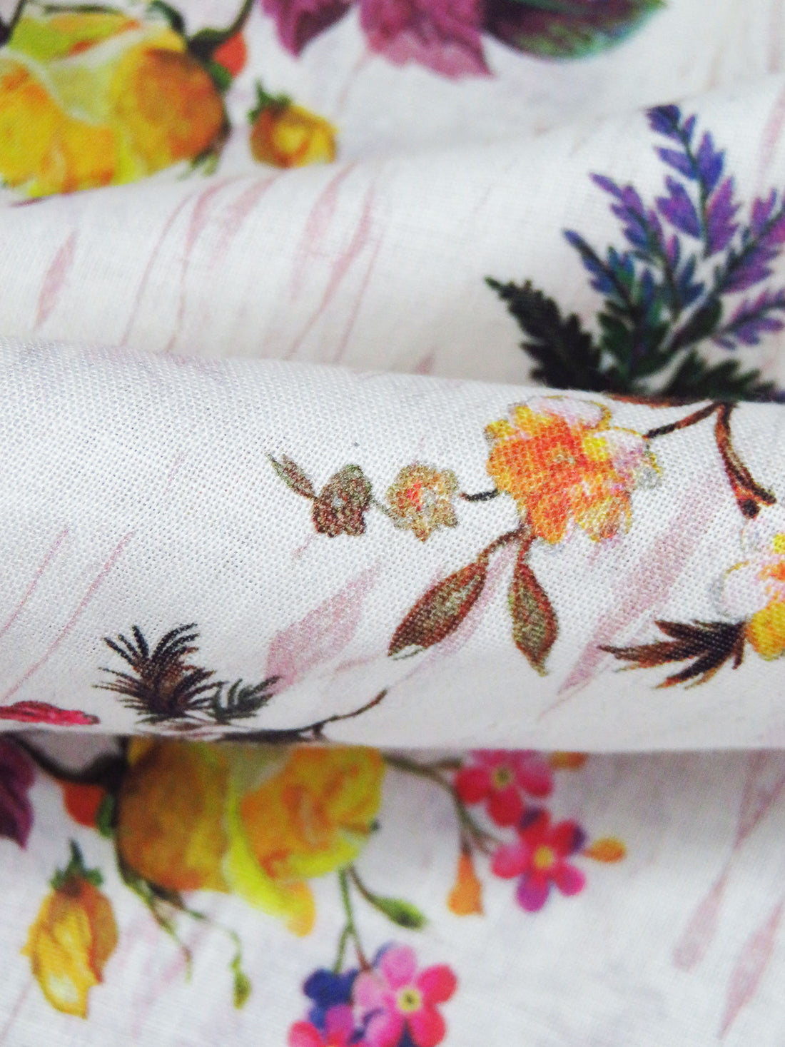 White/Lemon/Pale Chestnut/Multi 100% Rayon Abstract On Floral Print Challis 54W