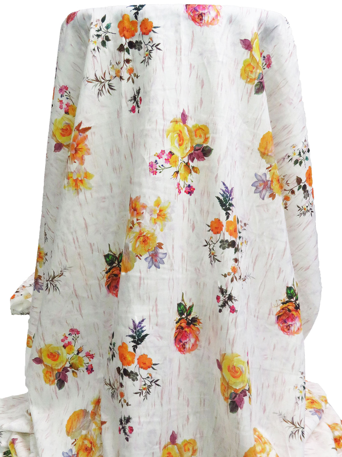 White/Lemon/Pale Chestnut/Multi 100% Rayon Abstract On Floral Print Challis 54W