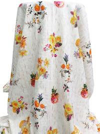White/Lemon/Pale Chestnut/Multi 100% Rayon Abstract On Floral Print Challis 54W