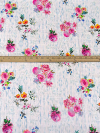 White/Royal Pink/Spanish Blue/Multi 100% Rayon Abstract On Floral Print Challis 54W