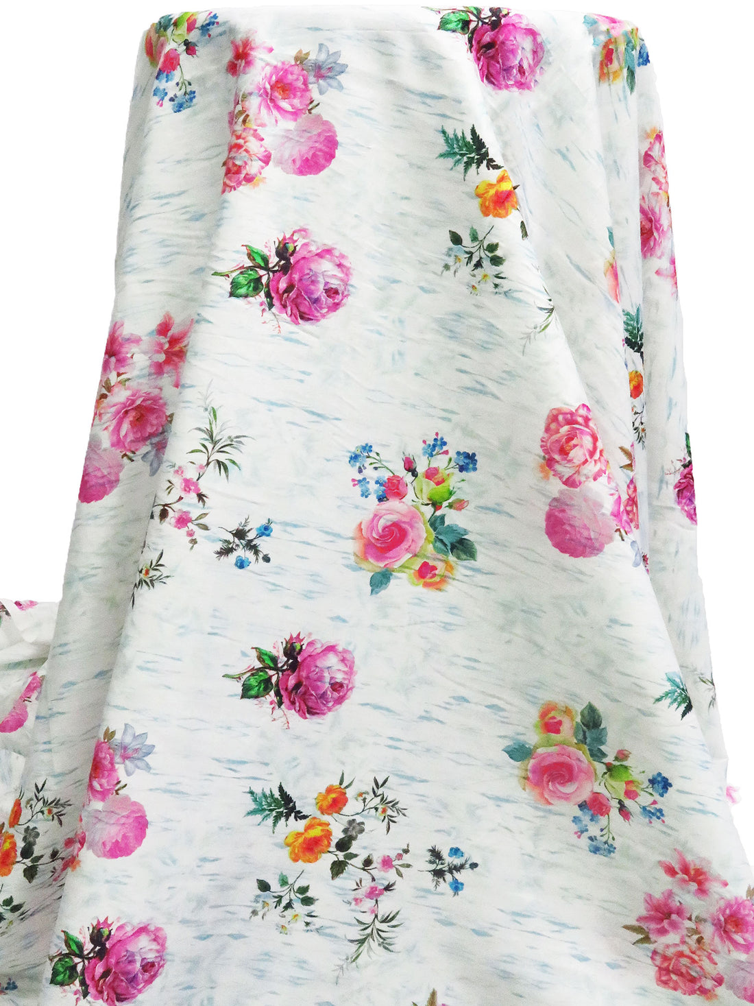 White/Royal Pink/Spanish Blue/Multi 100% Rayon Abstract On Floral Print Challis 54W