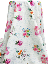 White/Royal Pink/Spanish Blue/Multi 100% Rayon Abstract On Floral Print Challis 54W