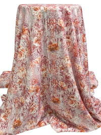 Chestnut Red/Antique Brass/Off-White/Multi 100% Rayon Floral Over Geometric Print Challis 58W