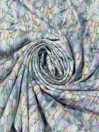 Wisteria/Army Green/White/Multi 100% Rayon Ornate Diamond Over Abstract Geometric Print Challis 58W