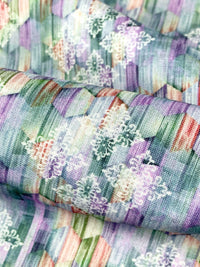 Wisteria/Army Green/White/Multi 100% Rayon Ornate Diamond Over Abstract Geometric Print Challis 58W