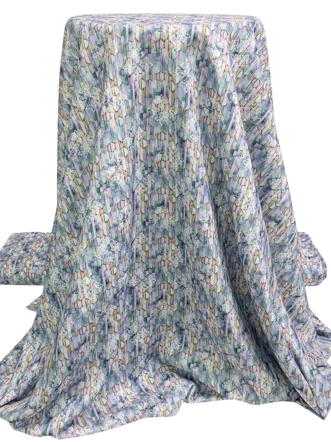 Wisteria/Army Green/White/Multi 100% Rayon Ornate Diamond Over Abstract Geometric Print Challis 58W