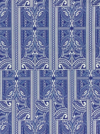 Deep Blue/White 100% Cotton Ornate Print Sateen Shirting 52W