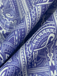 Deep Blue/White 100% Cotton Ornate Print Sateen Shirting 52W
