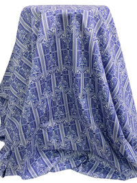 Deep Blue/White 100% Cotton Ornate Print Sateen Shirting 52W