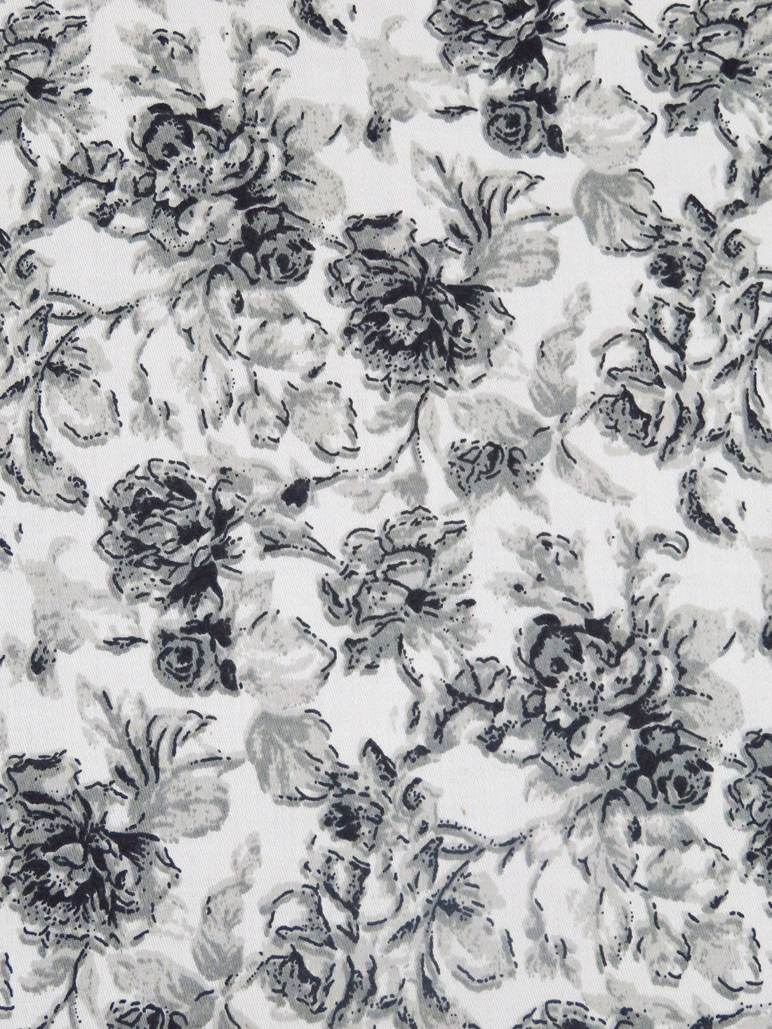 White/Foggy Gray/Matte Black 100% Cotton Floral Sateen Shirting 57W