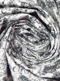 White/Foggy Gray/Matte Black 100% Cotton Floral Sateen Shirting 57W