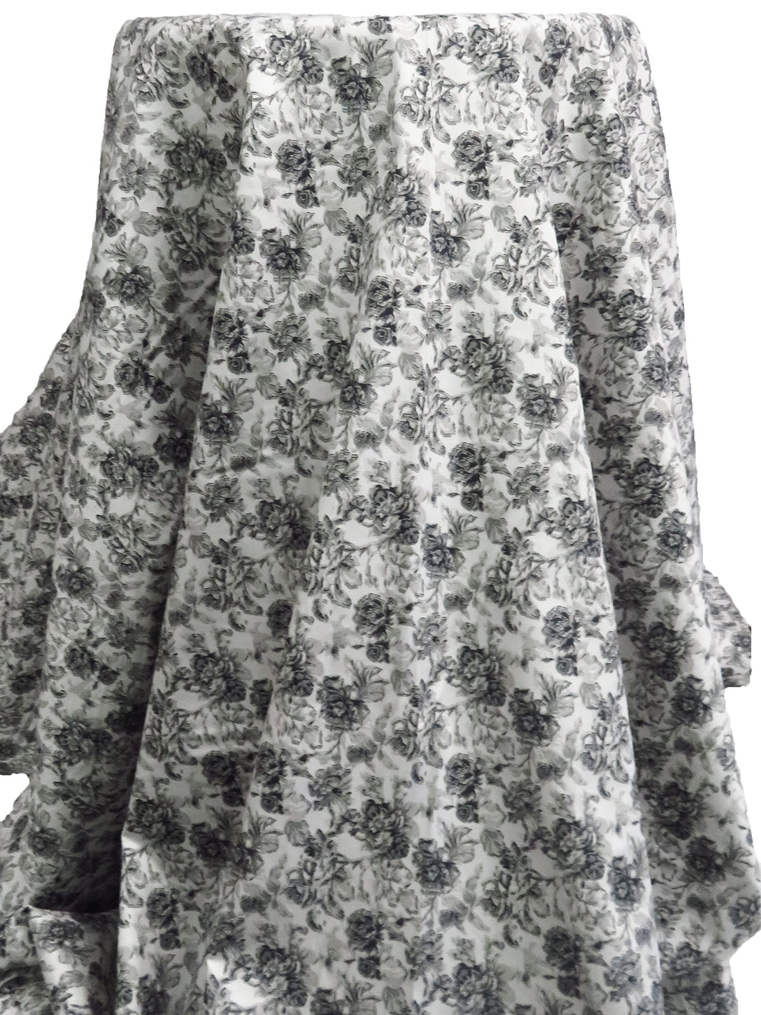 White/Foggy Gray/Matte Black 100% Cotton Floral Sateen Shirting 57W