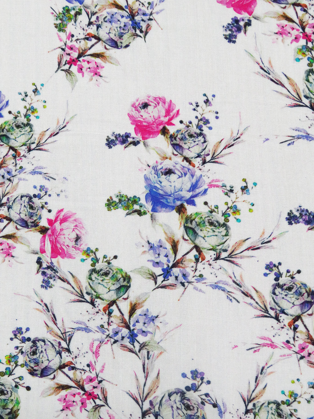 White/Royal Pink/Cornflower/Multi 100% Rayon Floral Print Challis 57W