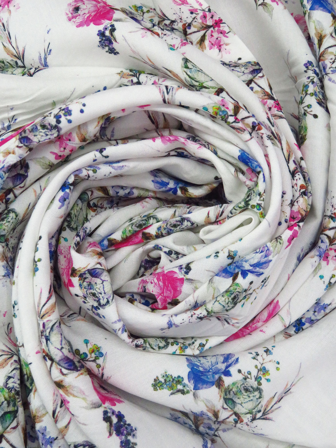 White/Royal Pink/Cornflower/Multi 100% Rayon Floral Print Challis 57W